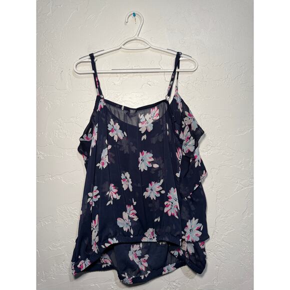 Torrid navy floral chiffon layered ruffle tank top womens 4X fairy career office - Picture 8 of 11